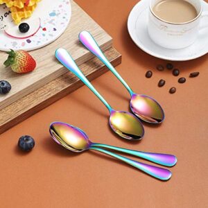 Rainbow Teaspoons 6.5" Set of 4, Berglander Stainless Steel Titanium Plating Shiny Mutil-Color Tea Spoons Silverware, Colorful Tea Spoon Small Dessert Spoon Teaspoon Easy To Clean Dishwasher Safe