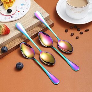 Rainbow Teaspoons 6.5" Set of 4, Berglander Stainless Steel Titanium Plating Shiny Mutil-Color Tea Spoons Silverware, Colorful Tea Spoon Small Dessert Spoon Teaspoon Easy To Clean Dishwasher Safe