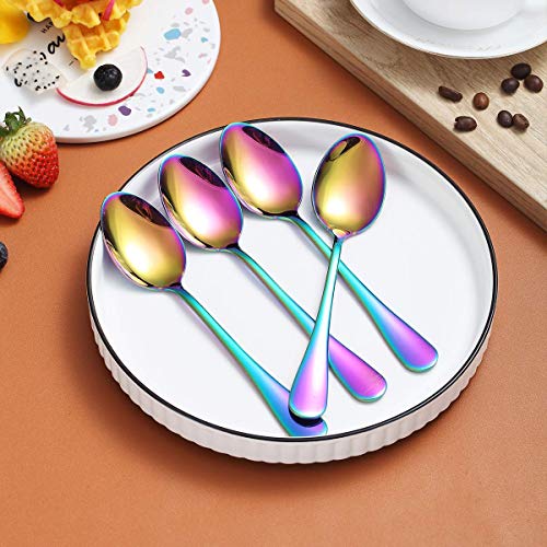 Rainbow Teaspoons 6.5" Set of 4, Berglander Stainless Steel Titanium Plating Shiny Mutil-Color Tea Spoons Silverware, Colorful Tea Spoon Small Dessert Spoon Teaspoon Easy To Clean Dishwasher Safe