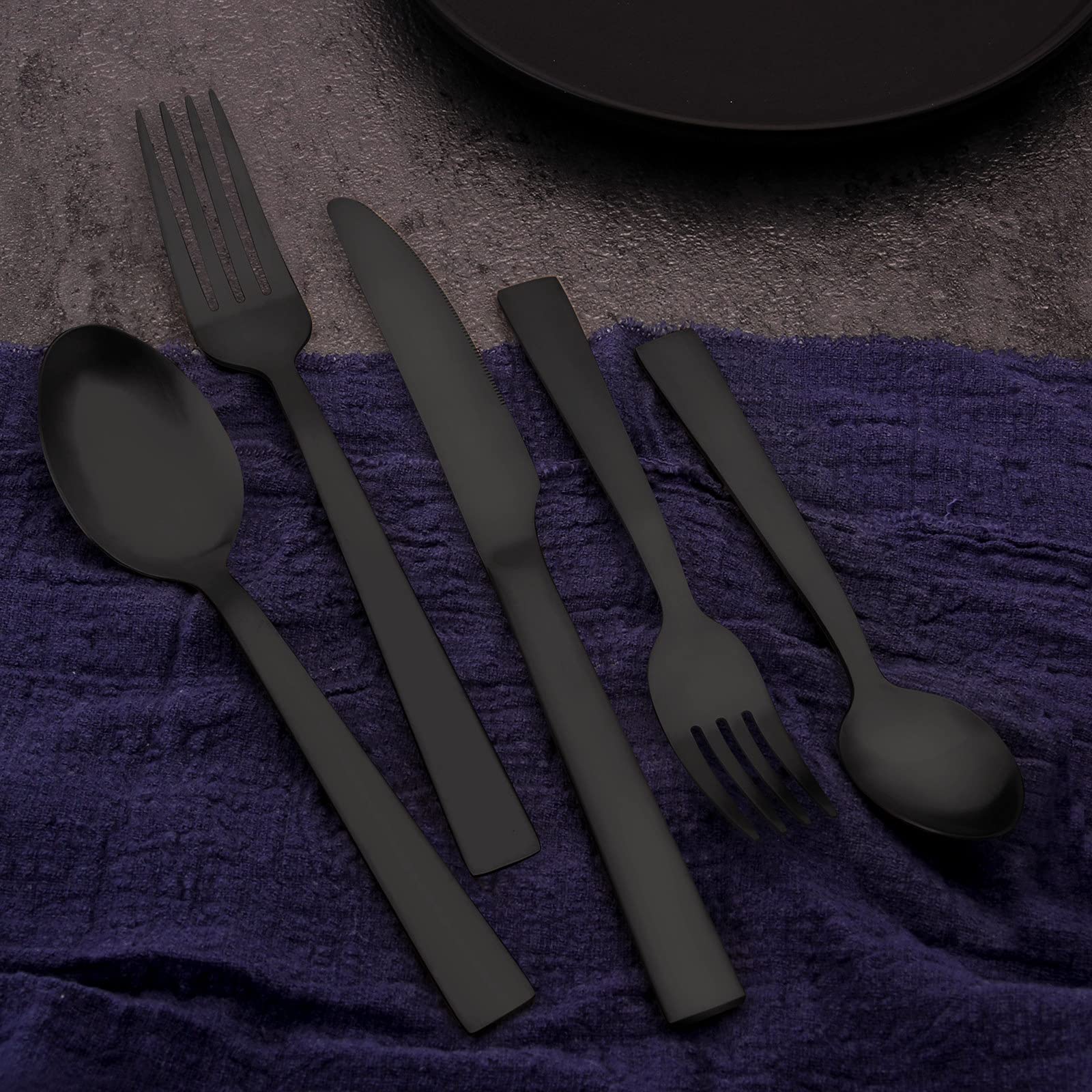 O.C.E. Matte Black Silverware Set, Stainless Steel Flatware Set, 20 Piece Tableware Cutlery Sets for Home Kitchen Restaurant, Service for 4, Dishwasher Safe