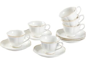guangyang 12 pcs white tea set-fine porcelain tea cup and saucer set of 6 with gold line handle for tea party