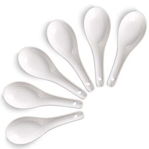 happy kit 5.3" asian soup spoons set of 6-white ceramic dessert spoons ramen spoons proper for corelle pho miso wonton ramen dumpling macaron dishwasher & oven safe