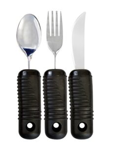 3 piece super easy grip flatware set - bendable built up utensils - fork, knife, and spoon (standard)