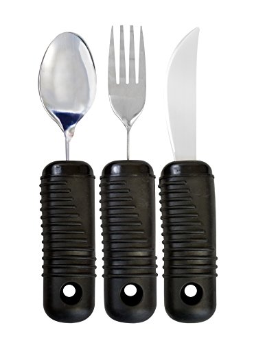 3 Piece Super Easy Grip Flatware Set - Bendable Built Up Utensils - Fork, Knife, and Spoon (Standard)