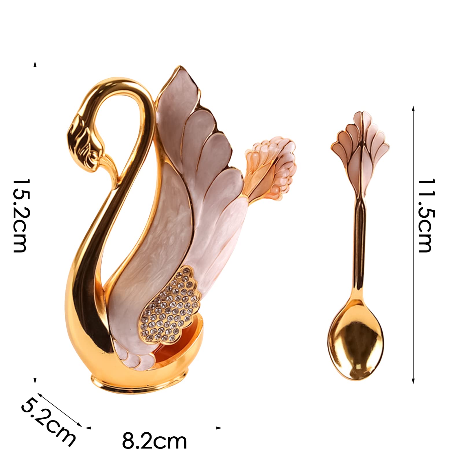 WYYXO Gold Swan Base Holder Spoons Set Elegant Swan Spoon Holder Organizer Decorative Swan Flatware for Dessert Coffee Ice Cream Cake (1 Swan Base Holder 6 Spoons)