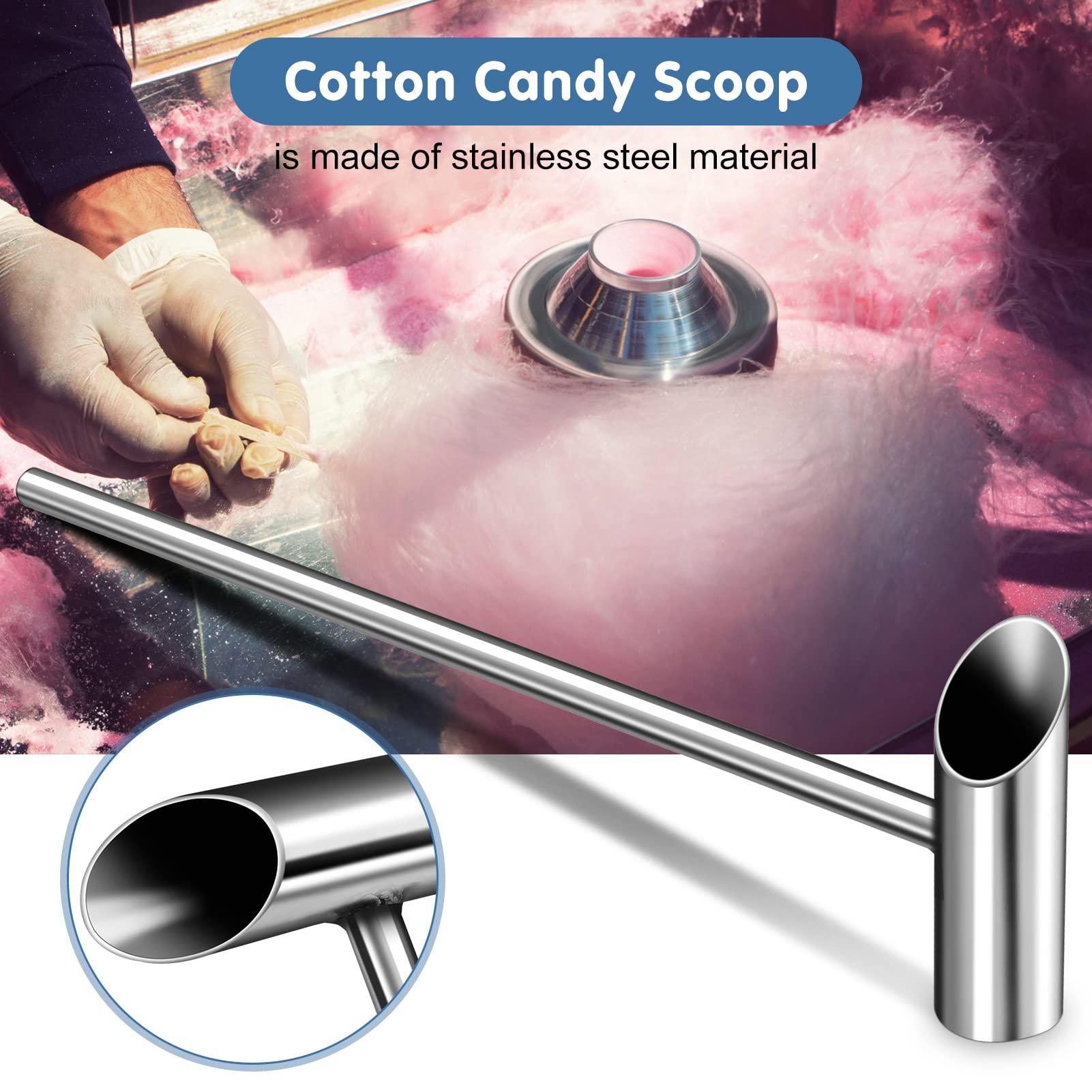 Cotton Candy Scoop, 29cm/11.6in Stainless Steel Cotton Candy Sugar Spoon, Long Handle Marshmallow Machine Spare Parts, Professional Tool Accessories for Making Marshmallow