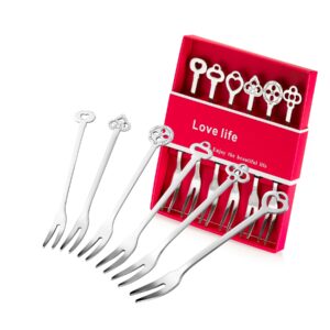 6 pack fruit forks stainless steel pickle forks, 4.84 inch small cocktail forks for olive appetizer dessert seafood, gifts for women in her birthday anniversary valentines mother’s day