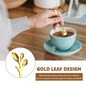 Leaf Coffee Spoons, Mini Serving Tongs and Appetizer Forks Stainless Steel Sugar Cube Tongs Dessert Spoons Metal Dinner Forks for Dessert Coffee Tea (20, Gold)