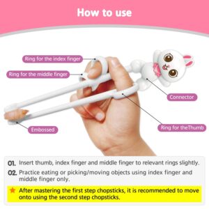 Edison Friends Rabbit White Chopsticks, Training Chopsticks, Learning, Beginner, Brain Training, Practice, Korean Food, Japanese Sushi, 1 Step to Learn Chopstick, Right Handed - Made in Korea