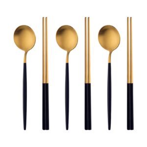 chopsticks and spoons set - tupmfg stainless steel korean spoon chopstick set of 3, reusable metal dinnerware tableware for home restaurant