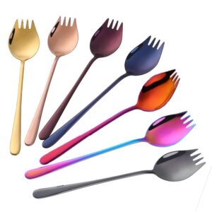 buyer star sporks metal 7-pack 18/8 stainless steel sporks for everyday household use, 7.6-inch / 1.6-ounce/ice cream spoon & salad forks, fruit appetizer dessert (mix color)