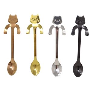 honbay 4pcs stainless steel cute mini cat spoon for tea, coffee, dessert, sugar, ice cream, etc (11.5cm/4.5inch)