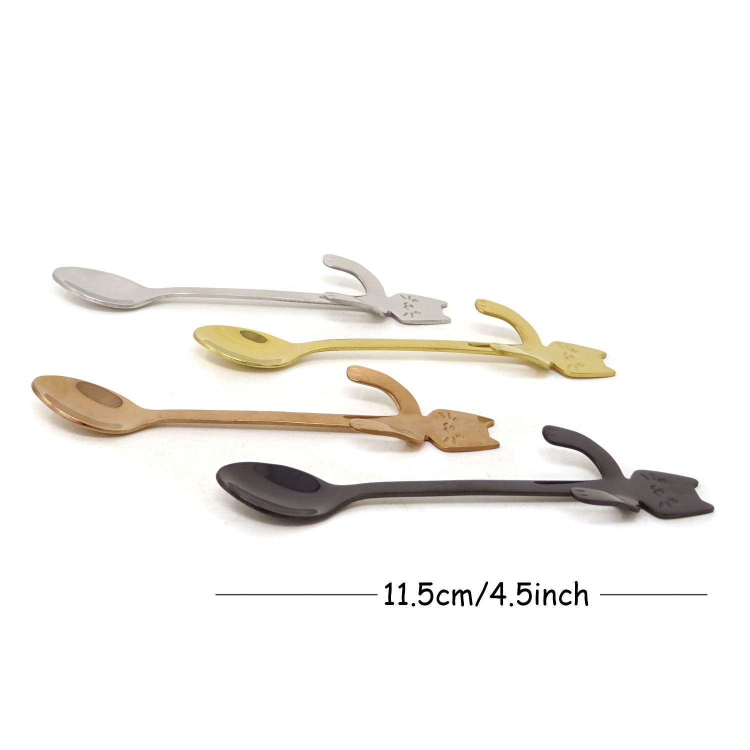 Honbay 4PCS Stainless Steel Cute Mini Cat Spoon for Tea, Coffee, Dessert, Sugar, Ice Cream, etc (11.5cm/4.5inch)