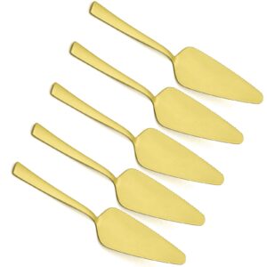 matte gold pie server set of 5, e-far 8.9 inch stainless steel cake server cutter for pastry cheese pizza, serrated edge with square handle