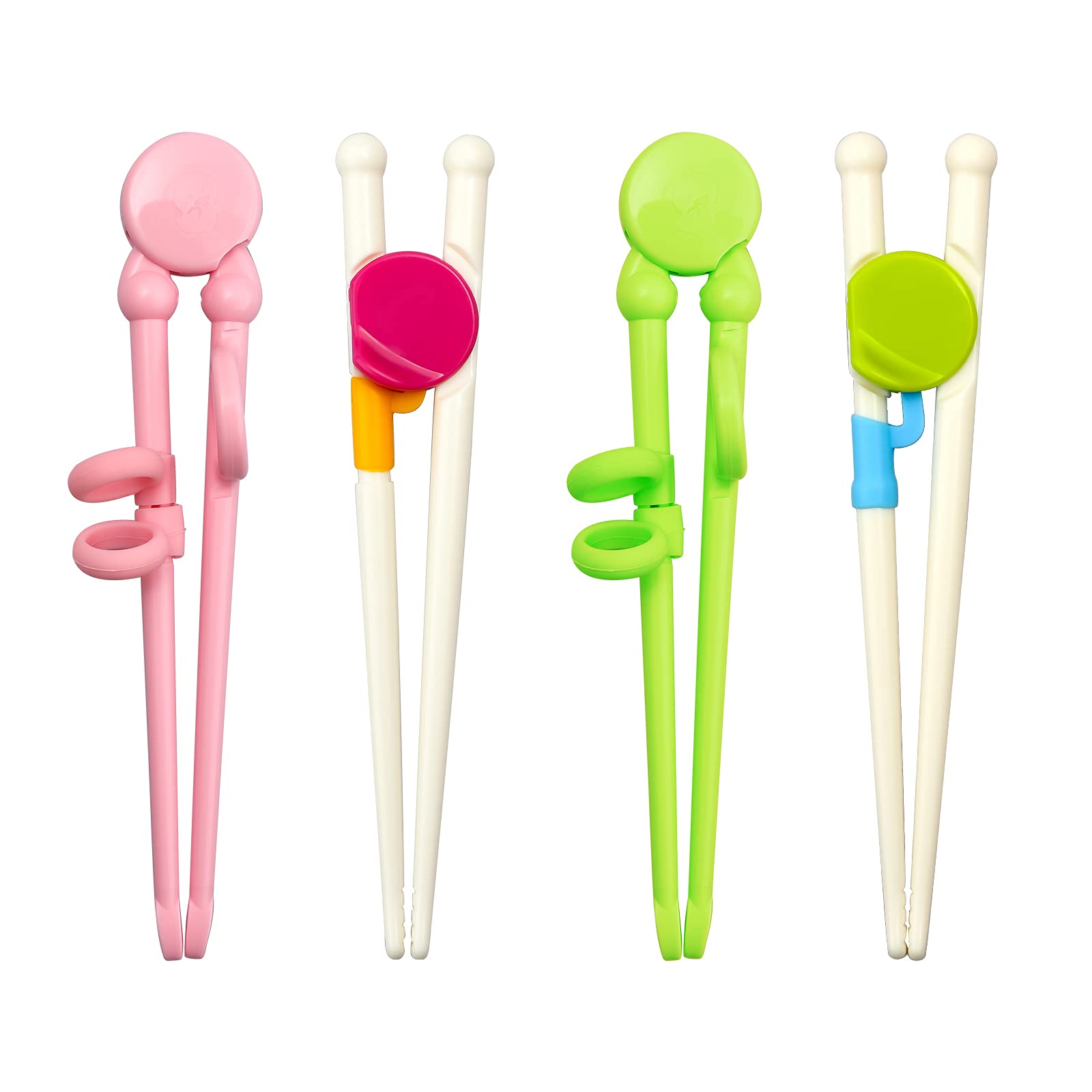 MOTZU 4 Pairs Training Children Beginners Chopsticks - Fun and Easy to Use Cheater Chopsticks, Learning Chopstick Helper, Plastic Practice Chopsticks for Kids & Adults - Reusable & Dishwasher Safe