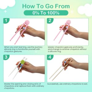 MOTZU 4 Pairs Training Children Beginners Chopsticks - Fun and Easy to Use Cheater Chopsticks, Learning Chopstick Helper, Plastic Practice Chopsticks for Kids & Adults - Reusable & Dishwasher Safe