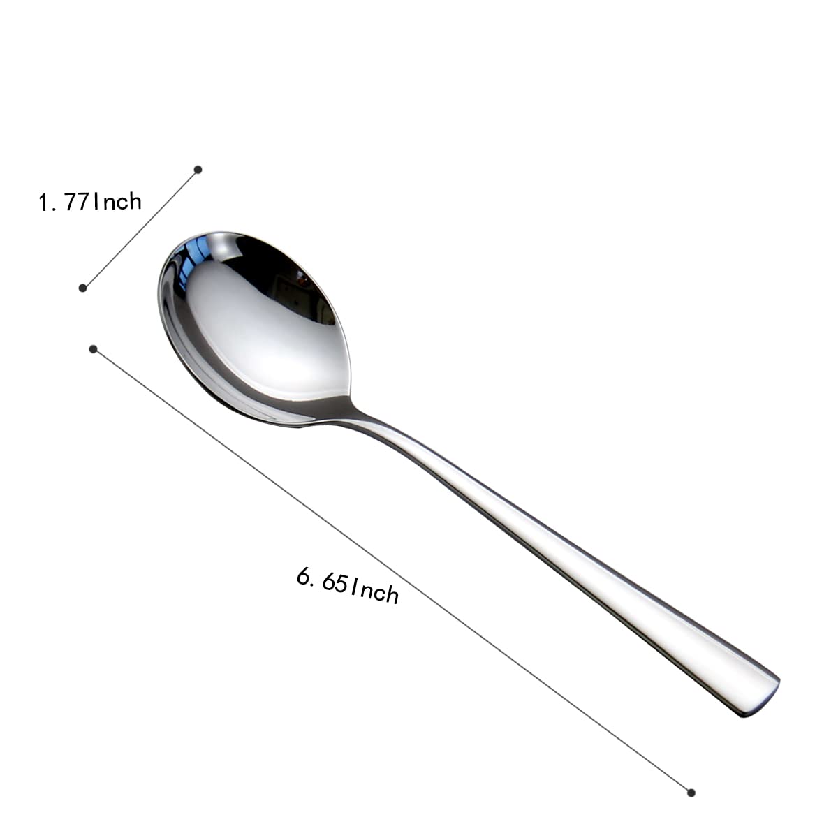 dearithe Soup Spoons, 6 pieces Stainless Steel Round Spoons Dinner Spoons, 6.65-Inch Silver