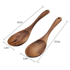 AYFDISHS Salad Servers,Wooden Salad Tongs,10.2in Serving Utensils Set,Acacia Salad Spoon and Fork Set Long Handle Salad Server Set Wood Serving Utensils