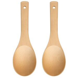 lorisarm bamboo rice paddle 2pcs wooden spoons for serving utensil, wood rice scooper spoon kitchen utensil set.