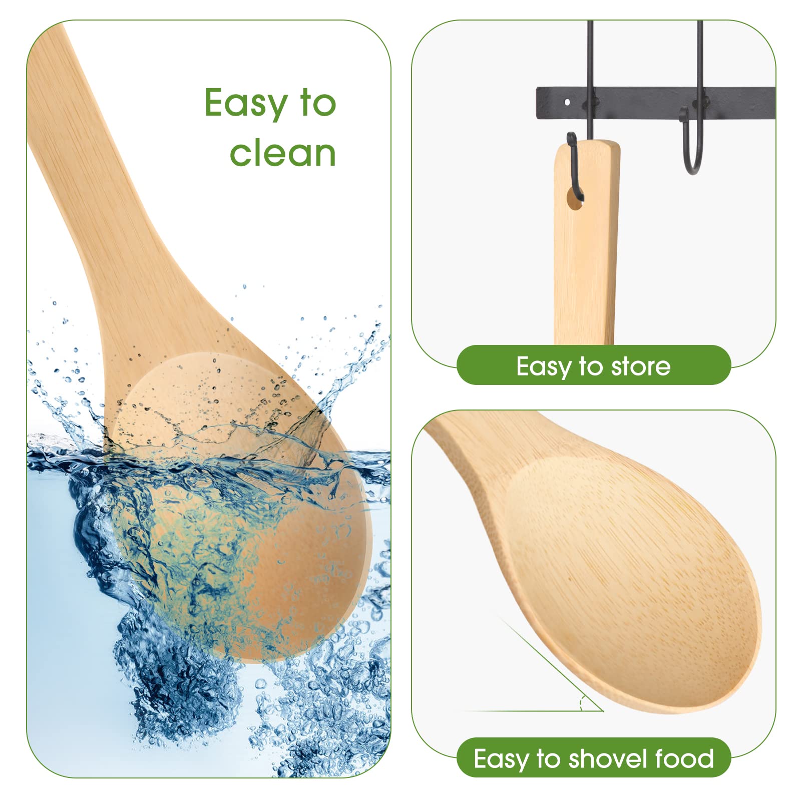 LorisArm Bamboo Rice paddle 2pcs Wooden Spoons for Serving Utensil, Wood rice scooper spoon Kitchen Utensil Set.
