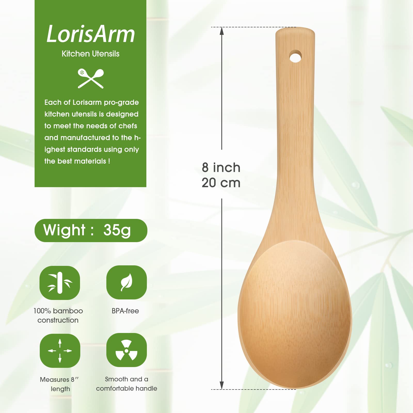 LorisArm Bamboo Rice paddle 2pcs Wooden Spoons for Serving Utensil, Wood rice scooper spoon Kitchen Utensil Set.