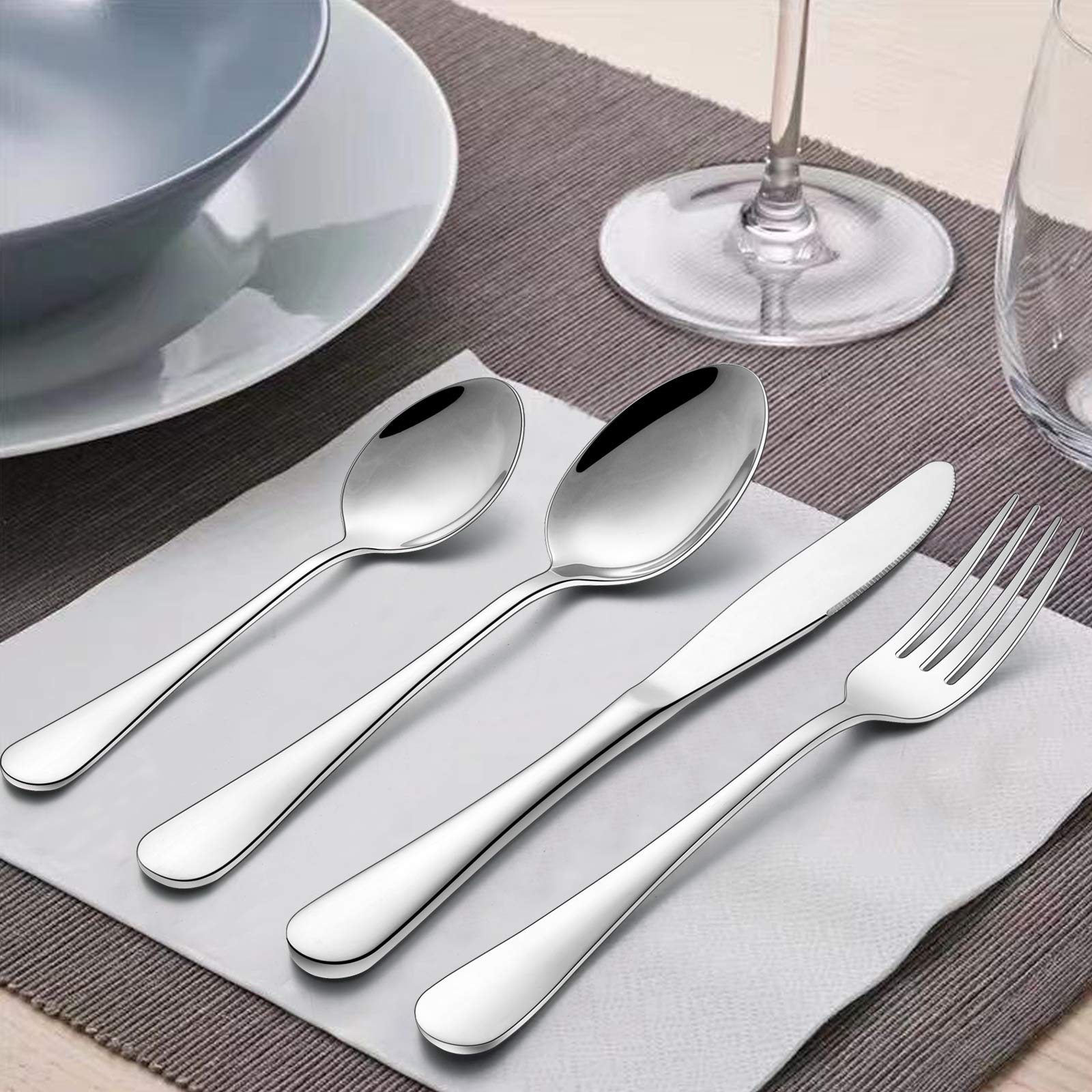 40-Piece Silverware Set, Wildone Stainless Steel Flatware Cutlery Set Service for 8, Modern Tableware Utensils Set for Home and Restaurant, Mirror Finish, Dishwasher Safe