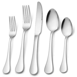 haware silverware set, 40-piece 18/10 stainless steel flatware set service for 8, luxury cutlery set with ultra sharp serrated knife, modern eating utensil include knife fork spoon, dishwasher safe