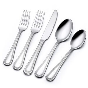 terlulu 60 piece silverware set for 12, stainless steel flatware set, mirror polished cutlery set utensil set, tableware include forks spoons knives for home restaurant, beaded handle, dishwasher safe