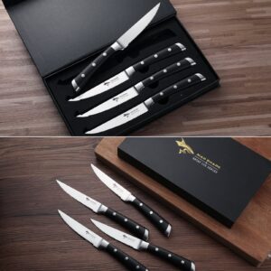 MAD SHARK Steak Knives Set of 8, Premium 4.5-inch Serrated Steak Knife Set, Ultra Sharp German High Carbon Stainless Steel Triple Rivet Collection 8-Piece Kitchen Steak Knife Set with Gift Box