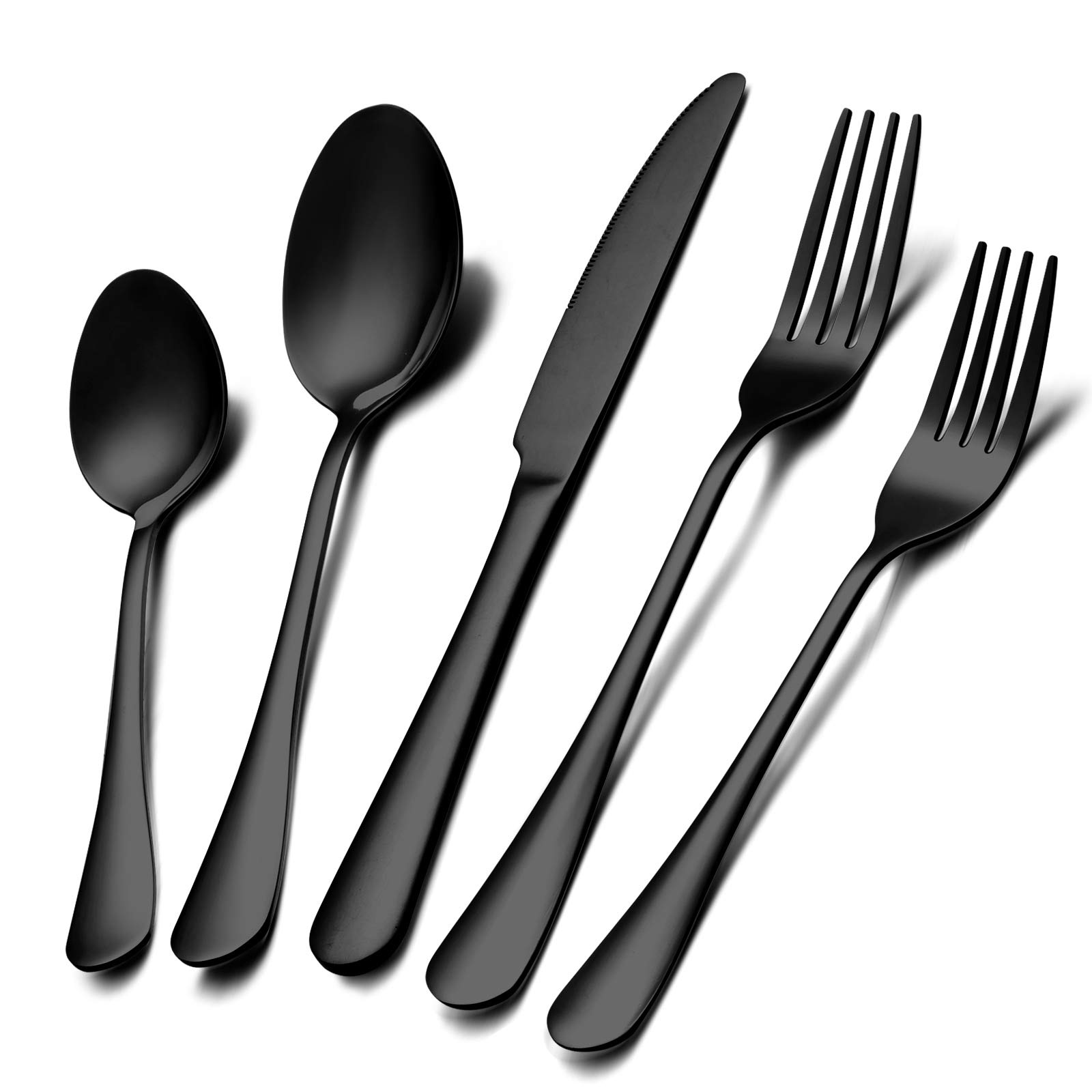 40-Piece Black Silverware Set, Bastwe Stainless Steel Flatware Cutlery Set, Kitchen Utensil Set Service for 8, Include Knife/Fork/Spoon, Mirror Polished, Dishwasher Safe