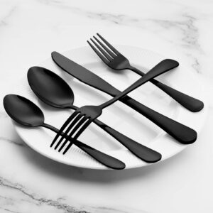 40-Piece Black Silverware Set, Bastwe Stainless Steel Flatware Cutlery Set, Kitchen Utensil Set Service for 8, Include Knife/Fork/Spoon, Mirror Polished, Dishwasher Safe