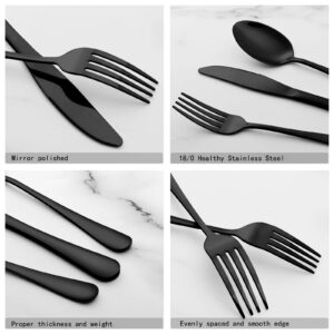 40-Piece Black Silverware Set, Bastwe Stainless Steel Flatware Cutlery Set, Kitchen Utensil Set Service for 8, Include Knife/Fork/Spoon, Mirror Polished, Dishwasher Safe