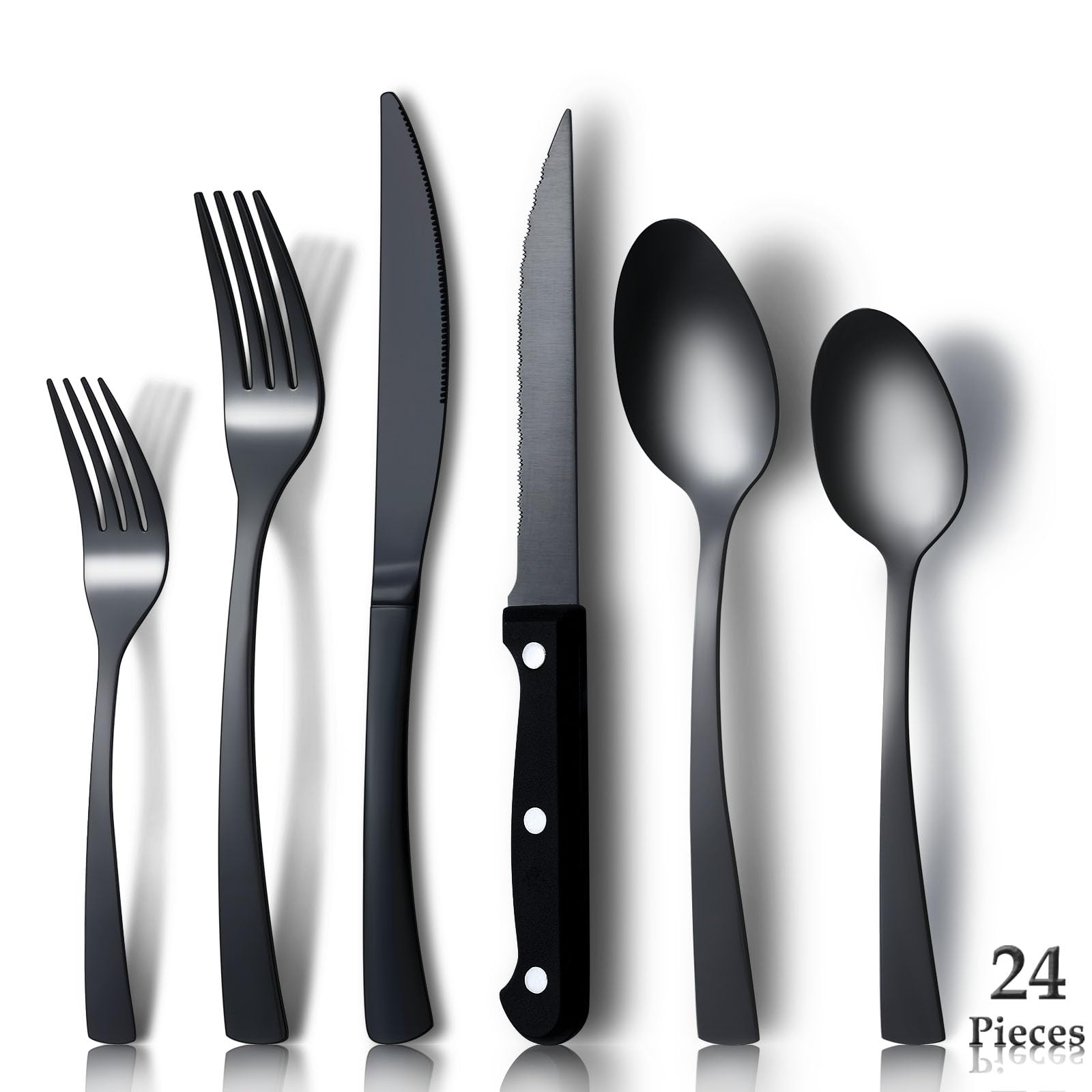 APEO 20 Piece Matte Black Silverware Set for 4, Stainless Steel Flatware Set for Kitchen, Square Handle Cutlery Set, Tableware Set Include Knife Fork Spoon, Dishwasher Safe