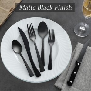 APEO 20 Piece Matte Black Silverware Set for 4, Stainless Steel Flatware Set for Kitchen, Square Handle Cutlery Set, Tableware Set Include Knife Fork Spoon, Dishwasher Safe