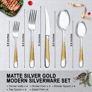 Gold Silverware Set, 20 Piece 18/10 Stainless Steel Flatware Set for 4, ASKSCICI Forks and Spoons Silverware Set for Kitchen and Family Gatherings