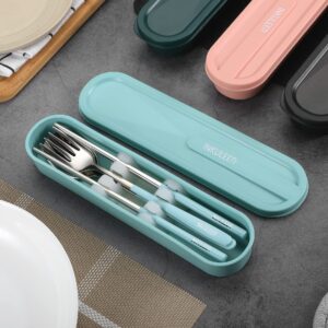 INKULEER Travel cutlery set, 18/8 stainless steel cutlery, Reusable utensils set with case, Portable Silverware Lunch Box for Camping and Office