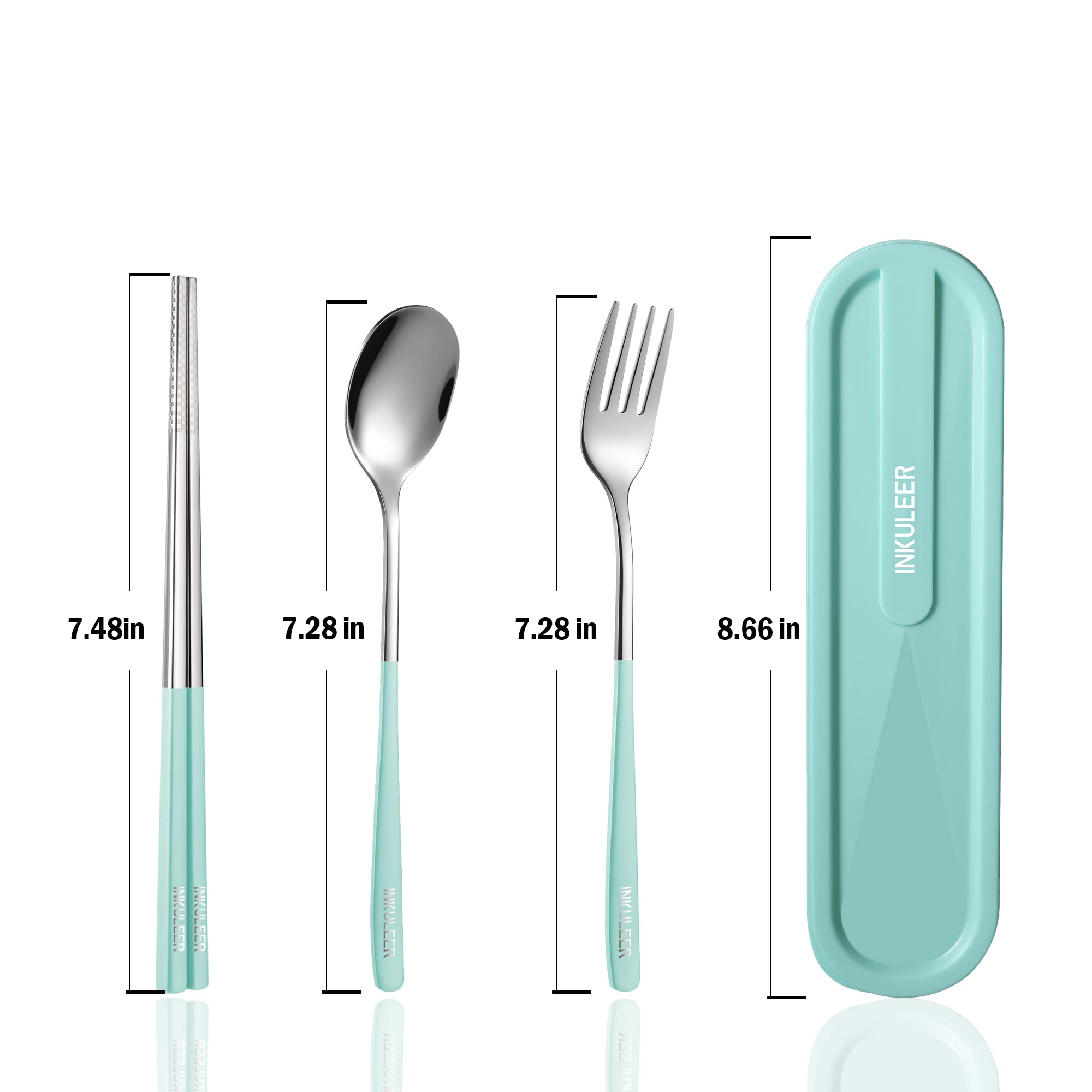 INKULEER Travel cutlery set, 18/8 stainless steel cutlery, Reusable utensils set with case, Portable Silverware Lunch Box for Camping and Office