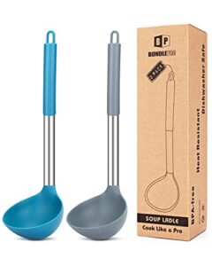 pack of 2 ladle spoon,silicone large spoon for soup,non stick kitchen utensils with high heat resistant,bpa free perfect kitchen tools for cooking, stirring,serving soups (gray blue)