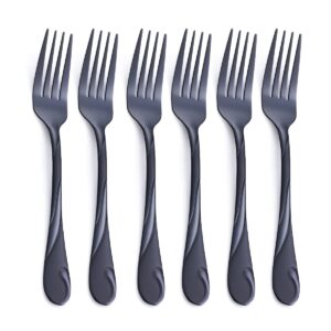 black salad fork set, seeshine 6.9-inch stainless steel shiny black metal dessert fork, small cake fork, set of 6