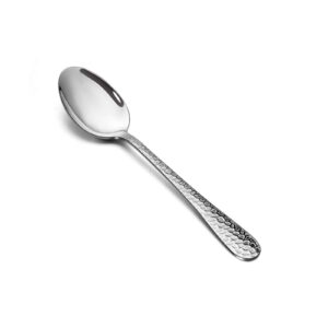 e-far stainless steel teaspoons set of 12, modern hammered silverware flatware dessert spoons for home, kitchen, restaurant, round edge & mirror polished, dishwasher safe - 6.7 inches
