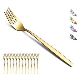 berglander gold dinner forks of 12, stainless steel titanium golden plating fork set, forks and spoons silverware, spoons and forks set