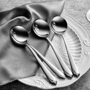 KEAWELL Premium Elena Spoon, 4-Piece Spoon Set, 18/10 Stainless Steel, Mirror Polished, Dishwasher Safe (7.5" Soup Spoon)