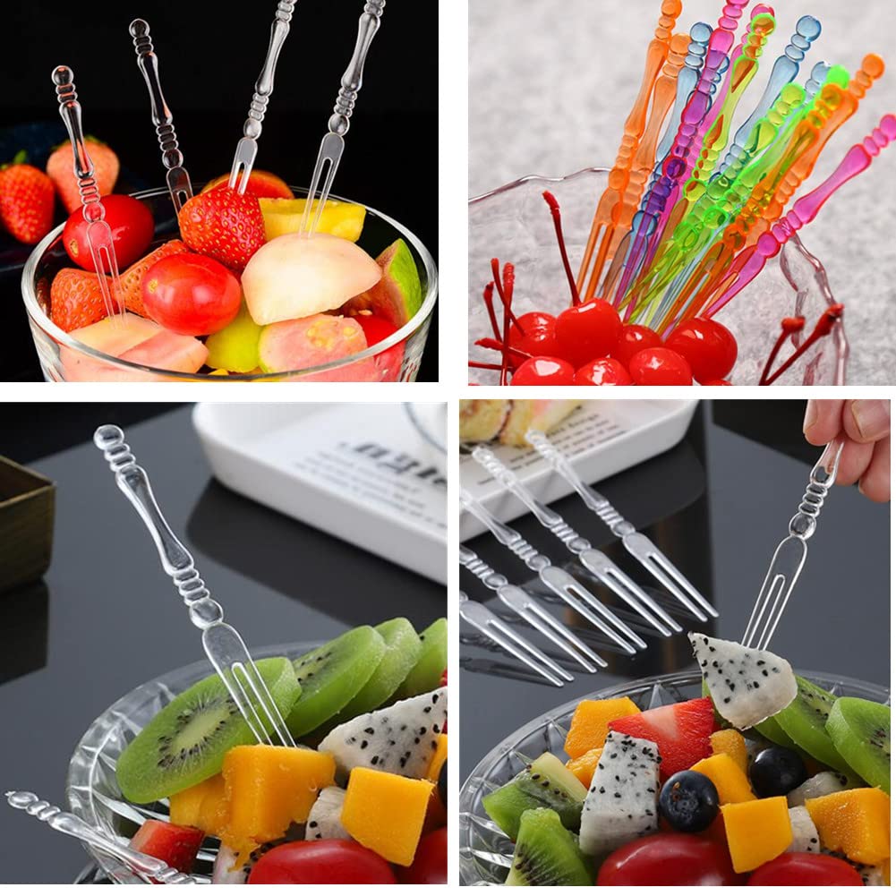 400PCS Disposable Plastic Cocktail Picks Fruit Forks, Mini Cake Forks Sticks Party Supplies, Tasting Appetizer Plates Picks Dessert Forks (Multicolor)