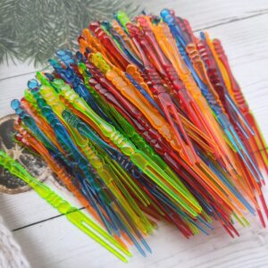 400PCS Disposable Plastic Cocktail Picks Fruit Forks, Mini Cake Forks Sticks Party Supplies, Tasting Appetizer Plates Picks Dessert Forks (Multicolor)