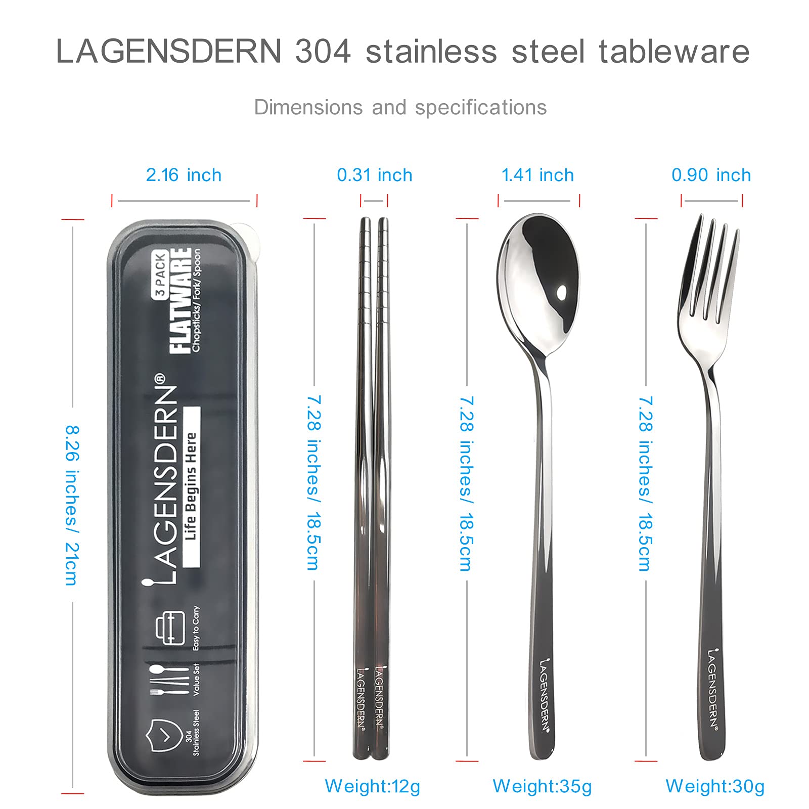 Premium Travel Utensils Set, Stainless Steel Cutlery Set, Reusable Flatware, Chopsticks Fork Spoon Silverware Set, Pocket Utensils for Picnic, Camping and Travel，Straws and Cleaning Brush