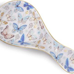 LEAZUL Ceramic Spoon Rest for Stove Top Large Spoon Holder Farmhouse Spoon Rest for Kitchen Counter Floral Coffee Spoon Rest Butterfly Print Cooking Utensil Tools Rest Modern Farmhouse Kitchen Decor