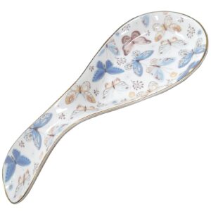 LEAZUL Ceramic Spoon Rest for Stove Top Large Spoon Holder Farmhouse Spoon Rest for Kitchen Counter Floral Coffee Spoon Rest Butterfly Print Cooking Utensil Tools Rest Modern Farmhouse Kitchen Decor