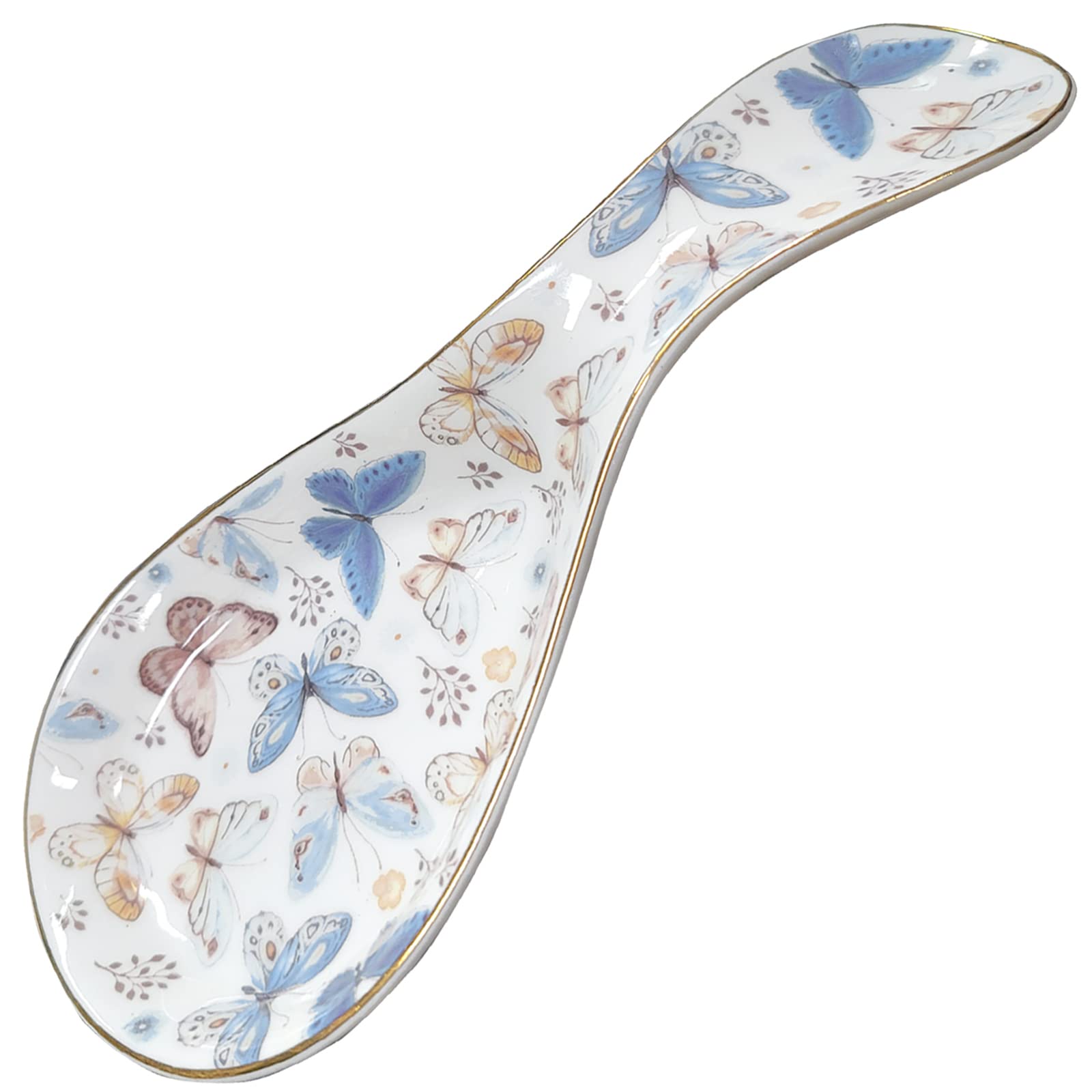 LEAZUL Ceramic Spoon Rest for Stove Top Large Spoon Holder Farmhouse Spoon Rest for Kitchen Counter Floral Coffee Spoon Rest Butterfly Print Cooking Utensil Tools Rest Modern Farmhouse Kitchen Decor