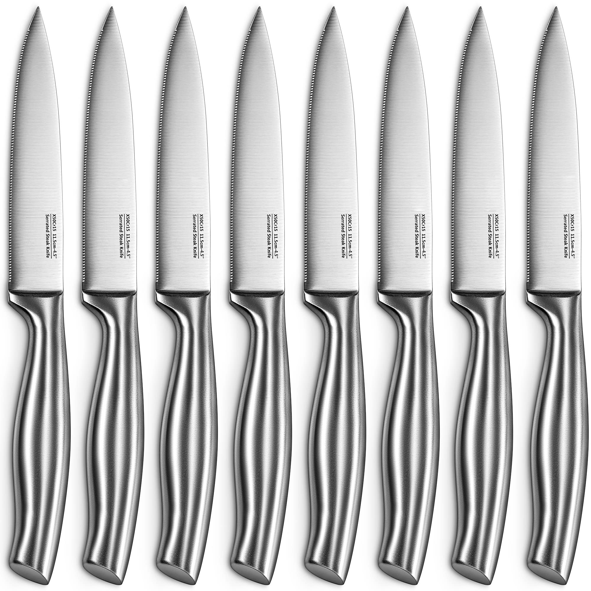 ZAWS Steak Knives, Knives Set of 8, Stainless Steel Knife Gift Box Set,Super Sharp Kitchen Serrated Knife, Ergonomic Tapered Handle, 9.1 IN, Silver