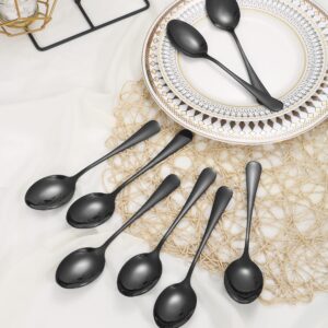 16Pcs Black Dinner Spoons,7.3" Tablespoon Silverware,Stainless Steel Titanium Black Plating Soup Spoons,Mirror Polished Table Spoon Set for Home Kitchen or Restaurant,Dishwasher Safe